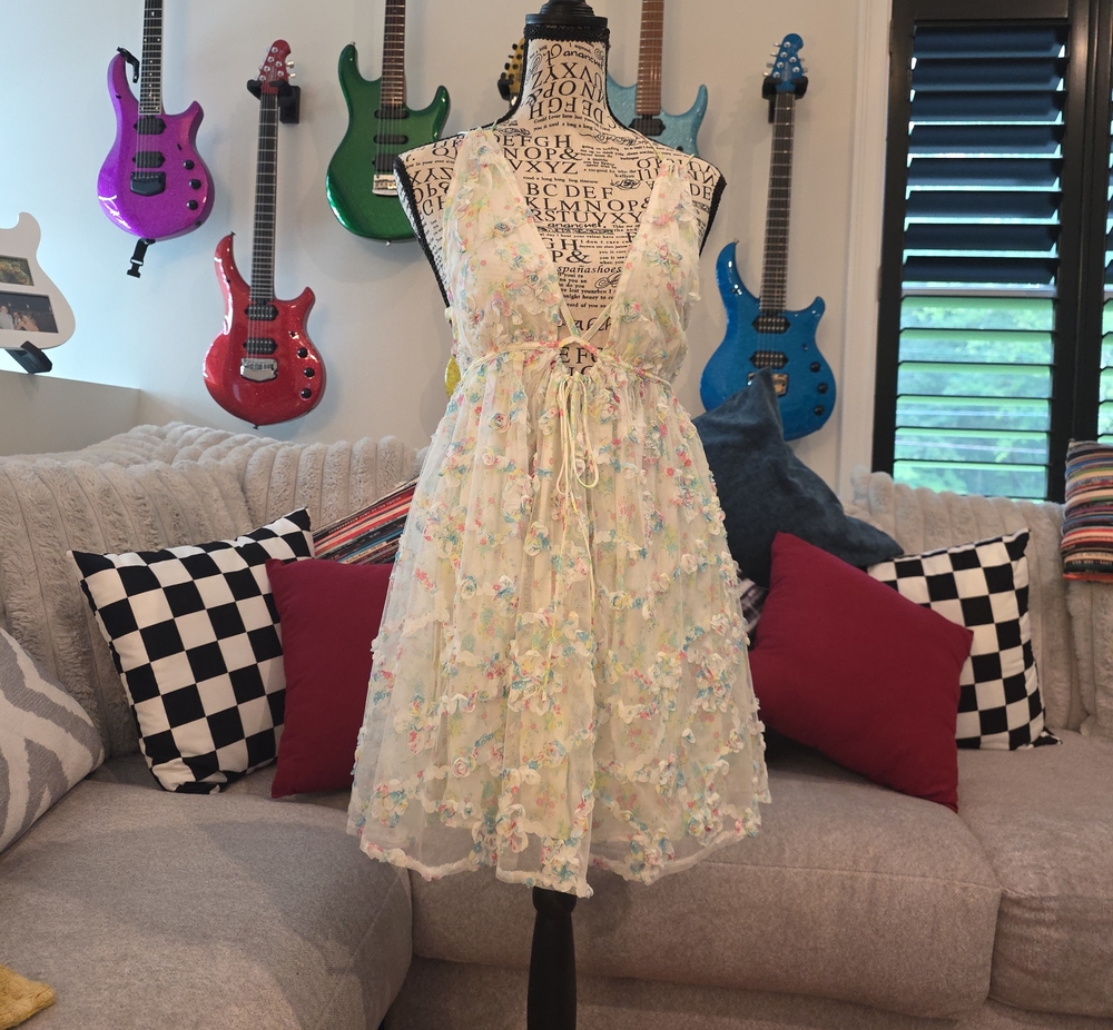 For Love and Lemons Cream Floral Mini Dress with 3D Floral Accents